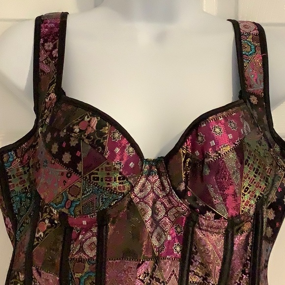 Multicolor Shimmery Nightclub Boned Adjustable Sexy Lace Up Bustier Corset Top L - Picture 3 of 7